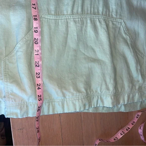 J Jill Linen Cotton Hooded Sweatshirt Light Green Size L Heavy weight Athleisure - Picture 13 of 14